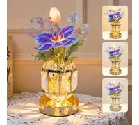 Wekity Tulip Flower Lamps, 3 Colors Dimmable Tulip Artificial Flowers Night Light, Rechargeable Cordless Tulip Small Table Lamp for Date Party Home Decoration (Purple Blue - Flower)