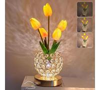 Wekity Tulip Flower Lamps, 3 Colors Touch Stepless Dimming Crystal Night Light, Rechargeable Artificial Flower Light, LED Flower with Vase Lamp Romantic Decor for Date Party Home (Tulip2 - Pink)