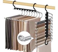 WEKIWGOT 2 Pack Trouser Hangers Space Saving, 9 in 1 Pants Hanger for Closet Organizers, Multi Purpose Pants Rack, Non-Slip Design, Clothes Hangers for Jeans, Leggings, Bras, Scarves and Ties