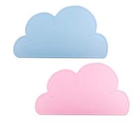 WEKON 2PCS Kids Placemats, Silicone Childrens Placemat, Cloud Shape Non Slip Foldable Portable Heat Resistant Kids Tableware for Toddlers Infant (Blue, Pink)