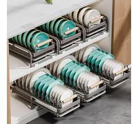 WEKONUMEX Dish Drainer Drying Rack, The Pull-Out Dish Rack With Slide Rails And Drain Tray Is In Gun Grey And Size 42x19x11.5CM(Plate Rack)