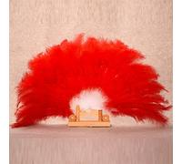 WEKONUMEX Folding Handheld Feather Fan, Feather Folding Hand Fan Multicolor 45cm x 26cm(Red)