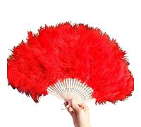 WEKONUMEX Folding Handheld Feather Fan, Folding Feather Fan Multicolor For Dance And Performance(Red)