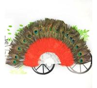 WEKONUMEX Folding Handheld Feather Fan, Peacock Feather Folding Hand Fan Multicolor(Red)