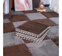 WEKONUMEX Plush Crawling Mat, EVA Foam Interlocking Carpet Tiles Pack Of 18 Multicolor 11.8x11.8 inches(Coffee+gray)