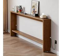 WEKONUMEX Slim Console Table for Hallway, Narrow Gap Storage Rack Sofa Side Table Solid Wood Open Shelf Multicolor Multiple Sizes(Light Walnut Color-double Layer,100x15x69cm)