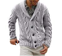 Wekumgy Men Winter Thick Cardigan Sweaters Fashion Shawl Collar Button Up Sweater Cable Knit Casual Open Front Knitwear
