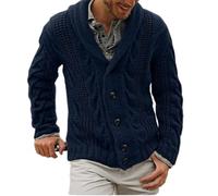 Wekumgy Men Winter Thick Cardigan Sweaters Fashion Shawl Collar Button Up Sweater Cable Knit Casual Open Front Knitwear