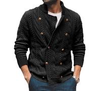 Wekumgy Men's Cable Knit Cardigan Sweater Button Down Knitted Sweaters Casual Knitwear Ribbed Jackets Outwear Black