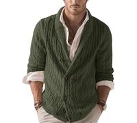 Wekumgy Mens Cable Knit Cardigan Sweater Button Down Open Front Shawl Collar Sweaters Casual Knitwear Ribbed Jackets Army Green