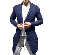 Wekumgy Mens Cable Knit Long Cardigan Sweater Buttons Shawl Collar Casual Warm Winter Coat Button Down Sweaters Blue