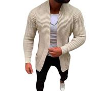 Wekumgy Men's Cardigan Casual Long Sleeve Knit V Neck Open Front Knit Sweater Winter Sweater Jacket with Pockets Apricot