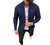 Wekumgy Men's Cardigan Casual Long Sleeve Knit V Neck Open Front Knit Sweater Winter Sweater Jacket with Pockets Blue