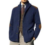 Wekumgy Men's Cardigan Casual Long Sleeve Shawl Collar Buttons Down V Neck Cable Knit Sweater Chunky Cardigan Blue