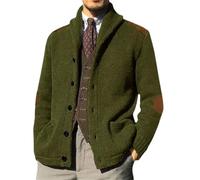 Wekumgy Men's Cardigan Casual Long Sleeve Shawl Collar Buttons Down V Neck Cable Knit Sweater Chunky Cardigan Army Green