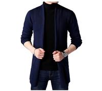 Wekumgy Mens Cardigan Sweater Shawl Collar Cable Knit Cardiagn Long Winter Open Front Sweaters with Pockets Blue
