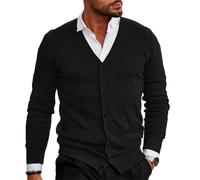 Wekumgy Men's Casual Cardigan Sweater Lightweight Long Sleeve V Neck Button Down Mens Knit Cardigan Sweaters Black