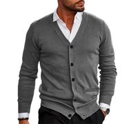 Wekumgy Men's Casual Cardigan Sweater Lightweight Long Sleeve V Neck Button Down Mens Knit Cardigan Sweaters Dark Grey