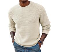 Wekumgy Mens Crewneck Sweater Soft Casual Sweaters Classic Long Sleeve Loose Fit Pullover Sweaters for Men Apricot
