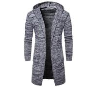 Wekumgy Mens Long Hooded Cardigan Sweater Mid Length Shawl Collar Open Front Sweaters Long Sleeve Knitwear Coats Grey