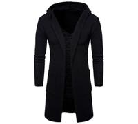 Wekumgy Mens Long Hooded Cardigan Sweater Mid Length Shawl Collar Open Front Sweaters Long Sleeve Knitwear Coats Black