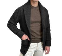 Wekumgy Men's Shawl Collar Button Down Cardigan Sweater Vintage Casual Long Sleeve Cable Knitted Sweater with Pockets Black
