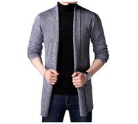 Wekumgy Men's Shawl Collar Cardigan Long Sweater Open Front Knit Comfort Sweater Casual Pocket Warm Sweaters Grey
