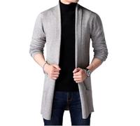 Wekumgy Men's Shawl Collar Cardigan Long Sweater Open Front Knit Comfort Sweater Casual Pocket Warm Sweaters Khaki