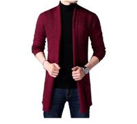 Wekumgy Men's Shawl Collar Cardigan Long Sweater Open Front Knit Comfort Sweater Casual Pocket Warm Sweaters Wine