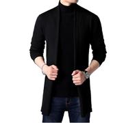 Wekumgy Men's Shawl Collar Cardigan Long Sweater Open Front Knit Comfort Sweater Casual Pocket Warm Sweaters Black