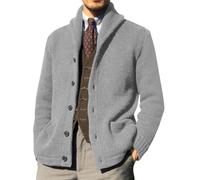 Wekumgy Mens Shawl Collar Cardigan Sweater Button Down Ribbed Knit Sweaters Chunky Casual Cardigan with Pockets Grey
