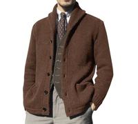Wekumgy Mens Shawl Collar Cardigan Sweater Button Down Ribbed Knit Sweaters Chunky Casual Cardigan with Pockets Coffee