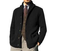 Wekumgy Mens Shawl Collar Cardigan Sweater Button Down Ribbed Knit Sweaters Chunky Casual Cardigan with Pockets Black