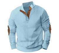 Wekumgy Mens Waffle Sweatshirts Fall Winter Jacquard Corduroy Shirts Henleys Casual Lapel Collar Button Up Thermal Pullover Lightblue