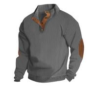 Wekumgy Sweatshirts for Men Casual V-Neck Jacquard Pullover Button Stand Collar Sweatshirt Long Sleeve Fall Winter Work Tops Grey