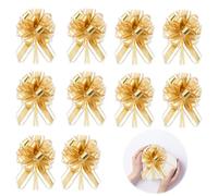 Wekuw Pack of 10 Large Gift Bows, Gift Bows with Gift Ribbons, Decorative Bows for Crafts, Packaging, Wedding, Birthday, Christmas (Gold)