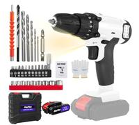 WELAIRICH Cordless Drill Driver, 21V Electric Drill Kit with 1500 mAh Battery, 2 Variable Speeds and Torque Rating 25+1, 45N.m Max Electric Drills with LED Light, 29 Accessories for Home, DIY (White)