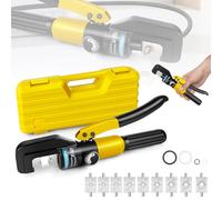WELAIRICH Hydraulic Crimping Tool, 9 Sets of Crimping Shapes, Hydraulic Cable Lug Crimper for Copper and Aluminum Terminal Lugs Battery Wire Crimping, Crimping Shapes 4-50 mm² for Copper Alum (Yellow)