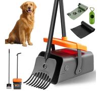 WELAIRICH Pet Pooper Scooper, Portable Dog Poop Scooper, Foldable Dog Poop Scooper for Grass with Adjustable Long Handle, Swivel Bin and Rake for Dogs,Cat Poop Picker with 20 Waste Bags for Yard/Grass