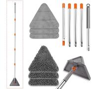 WELAIRICH Wall Mop Cleaner, 10 in 1 Wall Cleaning Mop with Long Handle 207cm,180° Folding Ceiling Cleaning Tool with Scraper,6 Replacement Pads,Triangle Baseboard Cleaning Tool Duster for Window/Floor