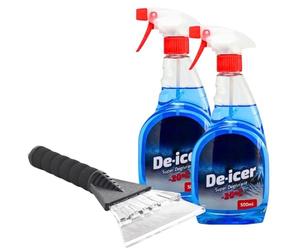 Welari De-icer Trigger Spray 500ml x 2 with Soft Grip Ice Scraper - Fast Ice Removal, Winter Car Care Thank You Card | (2 Pack)