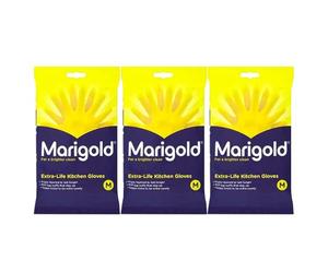 Welari Marigold 3 x 1pair Extra Life Kitchen Rubber Gloves Thank You Card Size M Medium Cotton Lined Strong Triple Layered Multipurpose Cleaning (3pair) (3pack)
