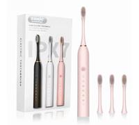 Welari Sonic Electric Toothbrush - 6 Modes, 4 Replaceable Brush Heads, USB Fast Charging, Waterproof, 30-Day Battery - Professional Oral Care for Sensitive Teeth & Whitening - Pink