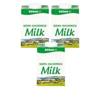 Welari UHT Semi-skimmed Milk 500ml x3, Low Fat 1.5% Long Shelf Life Calcium Vegetarian Dairy Drink Screw Top Catering Pantry compatible with lakeland dairy milk pot | (3pack) (1500ml)