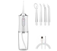Welari Water Dental Flosser for Teeth - Cordless Portable Oral Irrigator 220ml with 4 Jet Tips, 3 Gear, Rechargeable, Waterproof Braces Cleaner - Compatible with Oral B Toothpaste | White