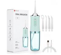 Welari Water Dental Flosser for Teeth - Cordless Portable Oral Irrigator 220ml with 4 Jet Tips, 3 Gear, Rechargeable, Waterproof Braces Cleaner - Compatible with Oral B Toothpaste | Green