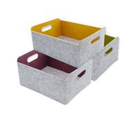 Welaxy Storage Baskets 3-piece Felt Foldable Shelf Drawers Organizers Bins for Kids Toys Books magazine books paper sorting (Curry+Moss green+Wild berry)