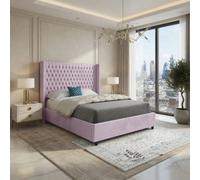 Welbury Winged Upholstered Pink Soft Velvet Designer Bed Frame