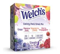 Welch's Singles To Go Variety Pack, Watertok Powder Drinks Mix, Contains 4 Flavours, Grape, Passion Fruit, Strawberry Peach, Cherry Pomegranate, 1 Box (30 Servings)