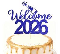 Welcome 2026 New Year Cake Topper - Blue Glitter Happy New Year Cake Topper, Hello 2026, Cheers to 2026 Cake Picks for New Year's Eve, Christmas, Happy Holidays Party Decorations